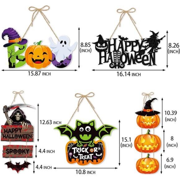 Halloween Home Front-Porch Door Hanger-Decor - 5pcs Scary Party Paper Signs - Picture 3 of 8